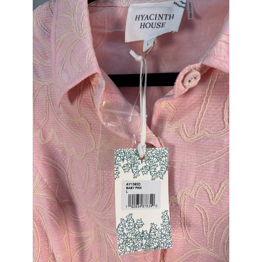 NWT Tuckernuck Hyacinth House Pink Embroidered Gingko Leaf Peppa Mini Dress L - Picture 9 of 11